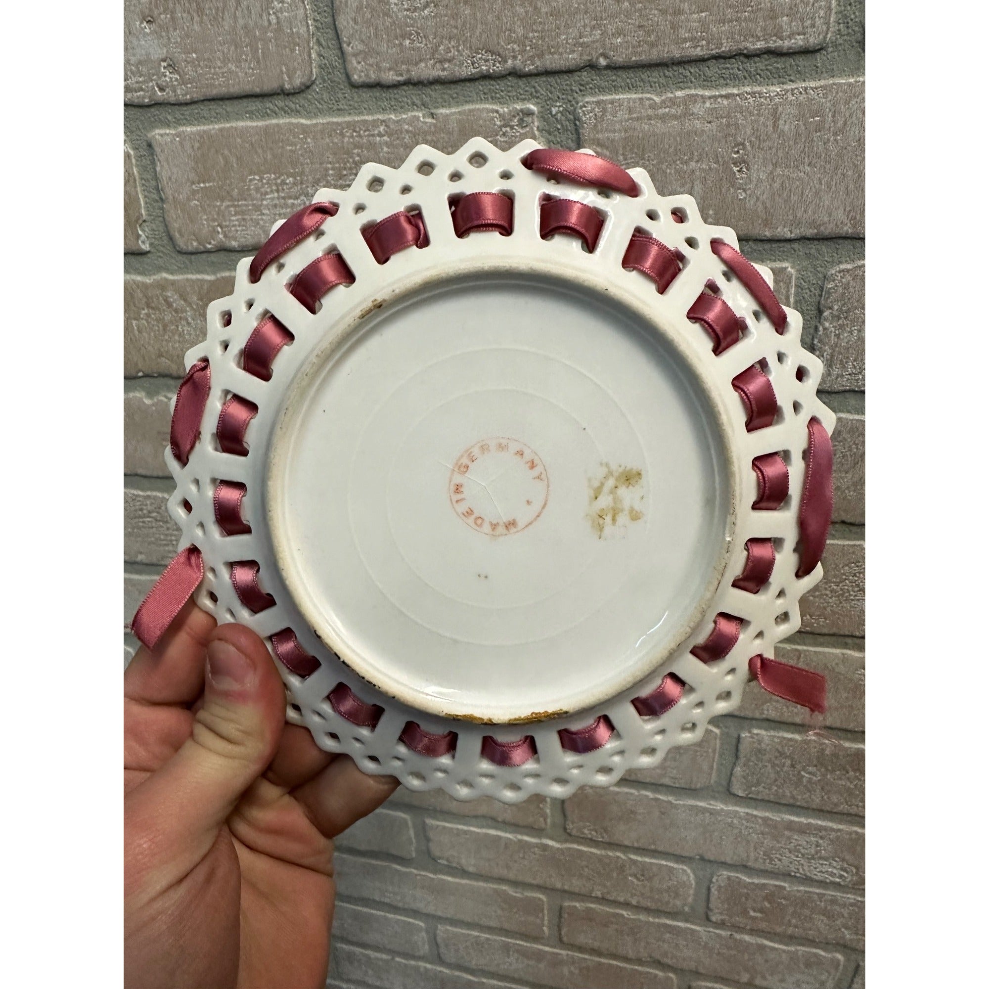 Vintage 1900s Oshkosh Wis Public Library 7" Fancy Plate w/ Lace - Made in Germany