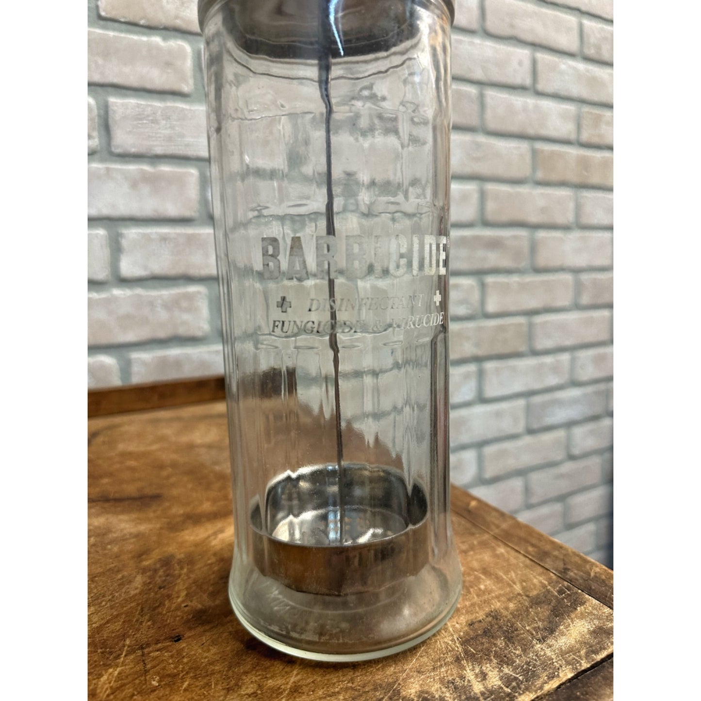 Vintage Barbicide Disinfectant Jar Barber Shop Glass 12" Lidded Container