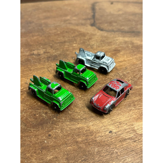 Vintage 1960s Tootsie Toy Lot (3) Tow Trucks Wreckers + Red Porsche