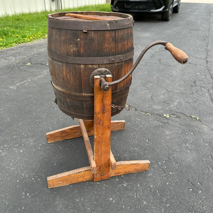 Antique Wooden Butter Churn on Stand No 0. Primitive Dairy Rustic Decor