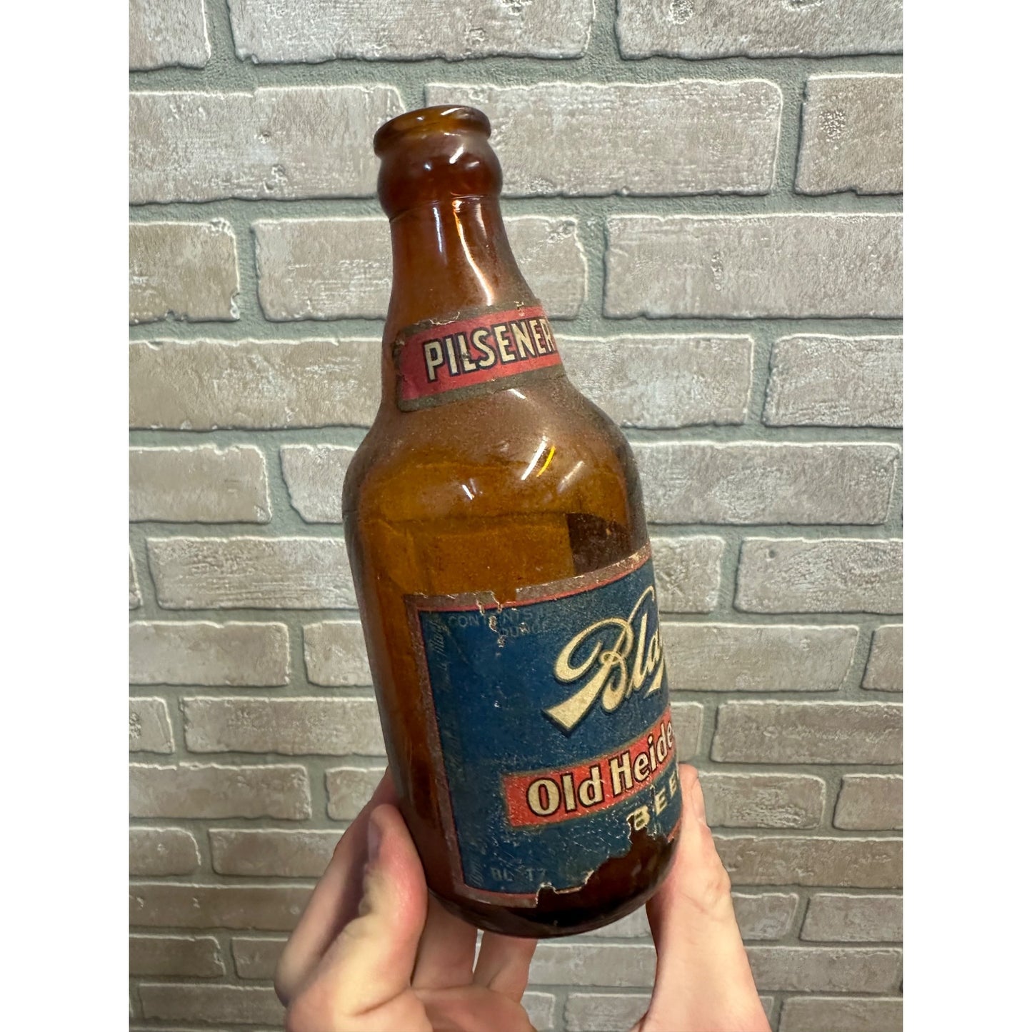 Vintage 1940s Blatz Old Heidelberg Castle Beer Bottle w/ Paper Label IRTP Steinie
