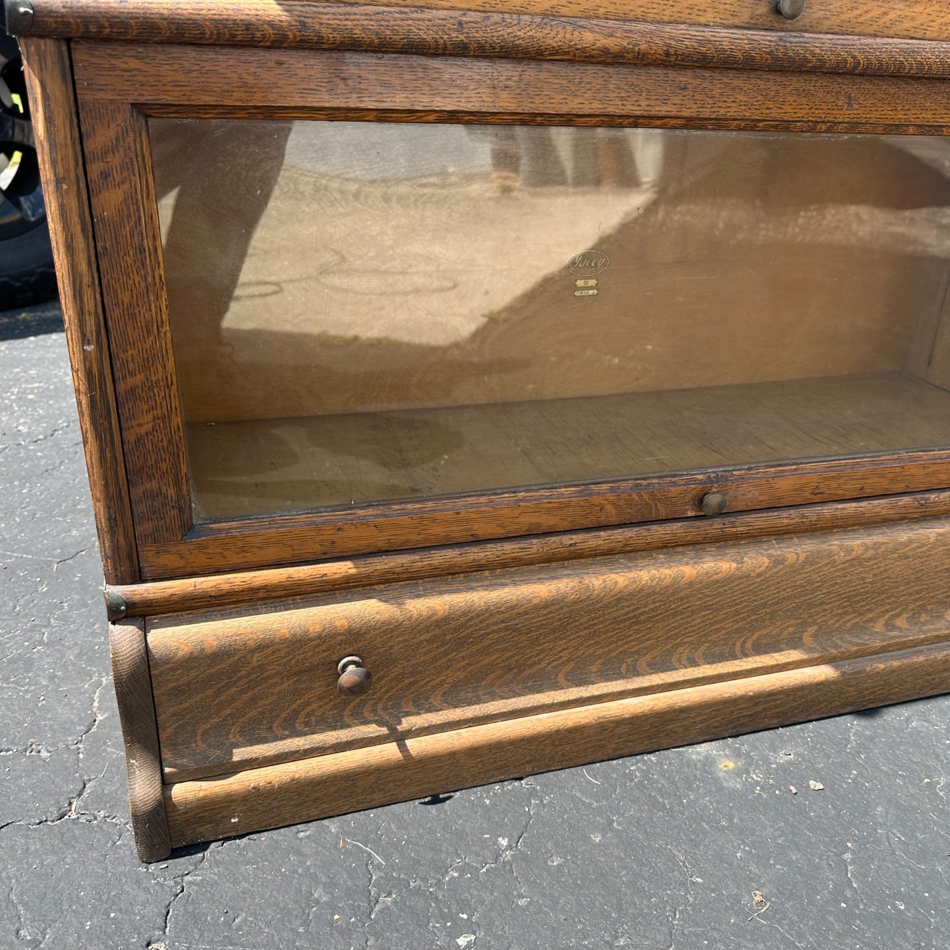 Vintage 3-Stack Macey Wooden Lawyer Barrister Bookcase Shelf w/ Glass Doors