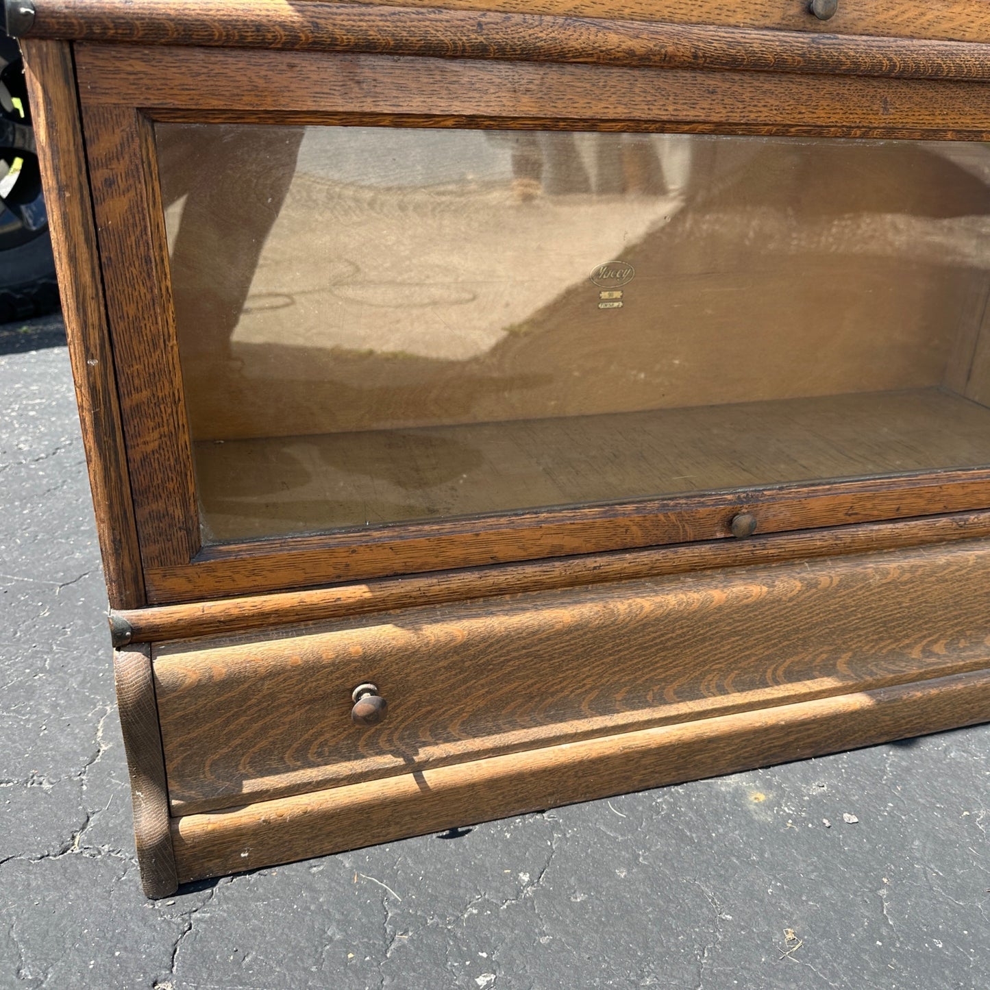 Vintage 3-Stack Macey Wooden Lawyer Barrister Bookcase Shelf w/ Glass Doors