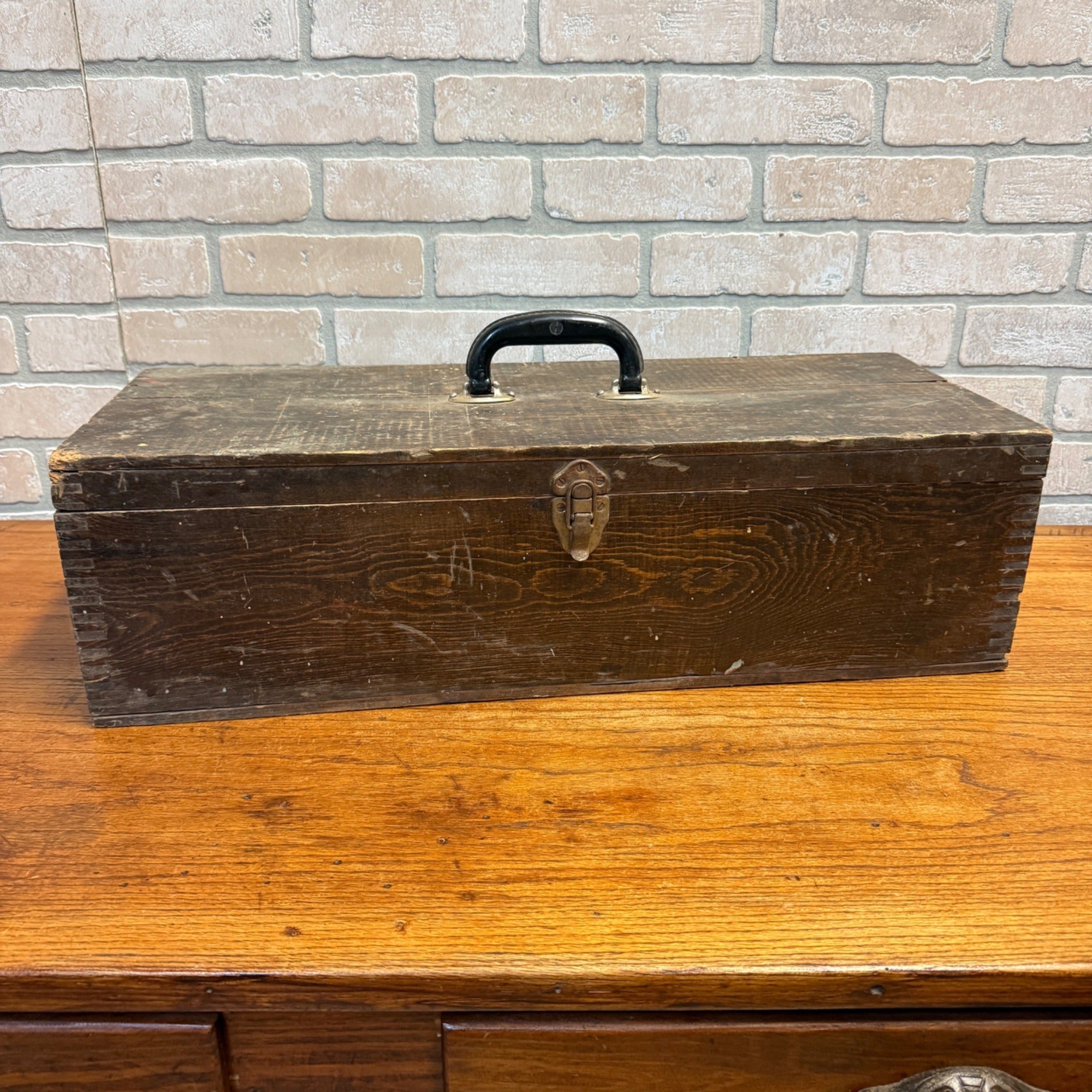 Vintage Wooden Tool Box Trunk Chest Carrier Woodworking Primitive Decor