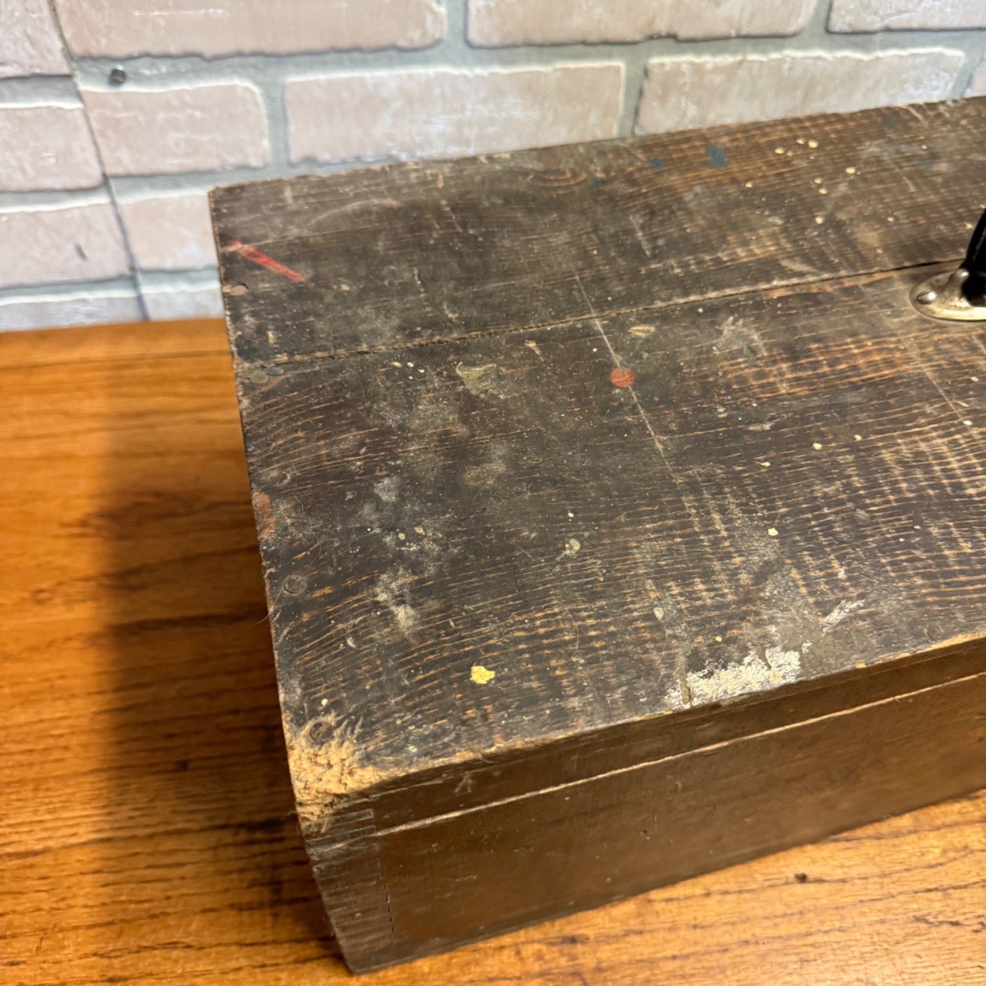 Vintage Wooden Tool Box Trunk Chest Carrier Woodworking Primitive Decor