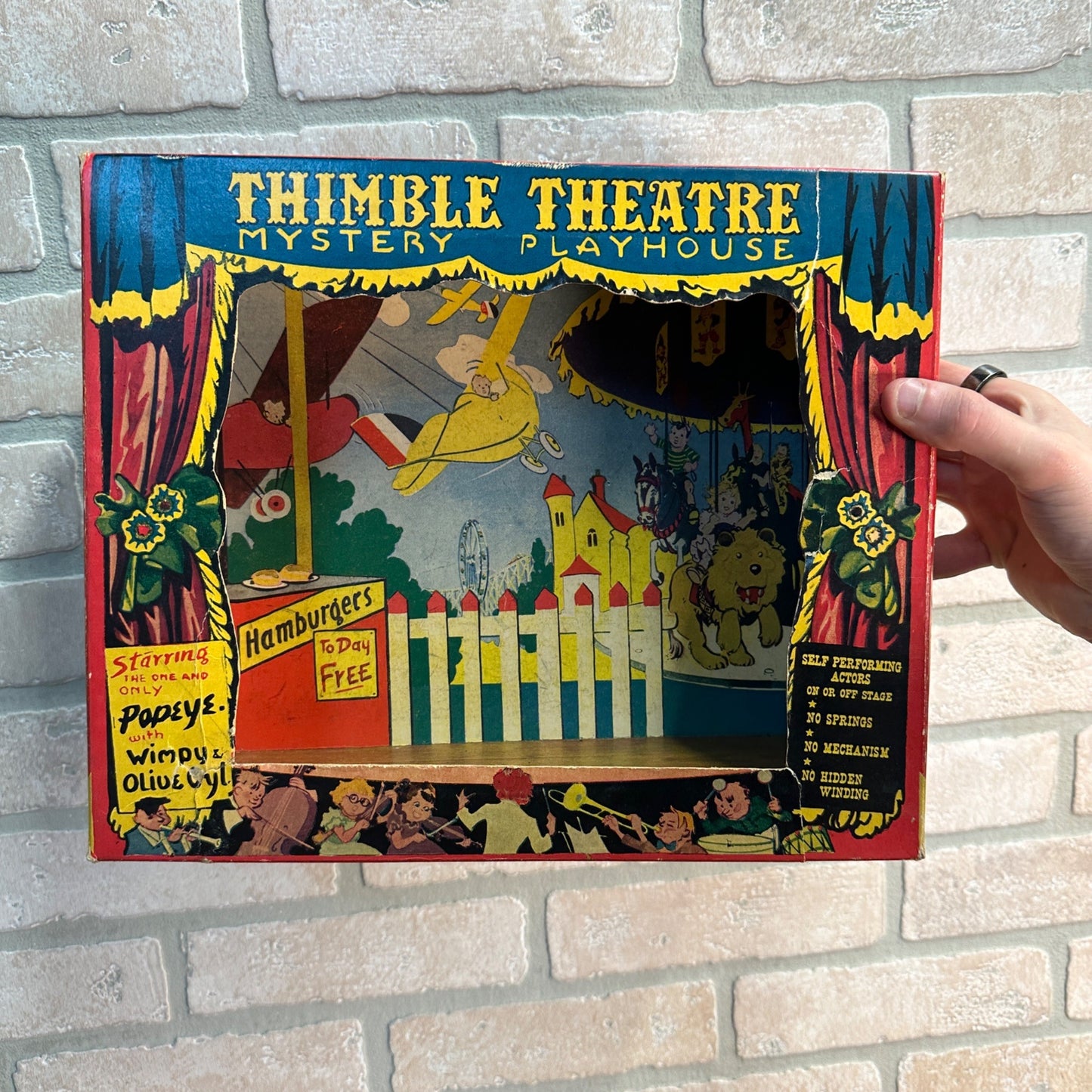 SCARCE 1939 Popeye Thimble Theatre Playhouse w/ Figures and Box