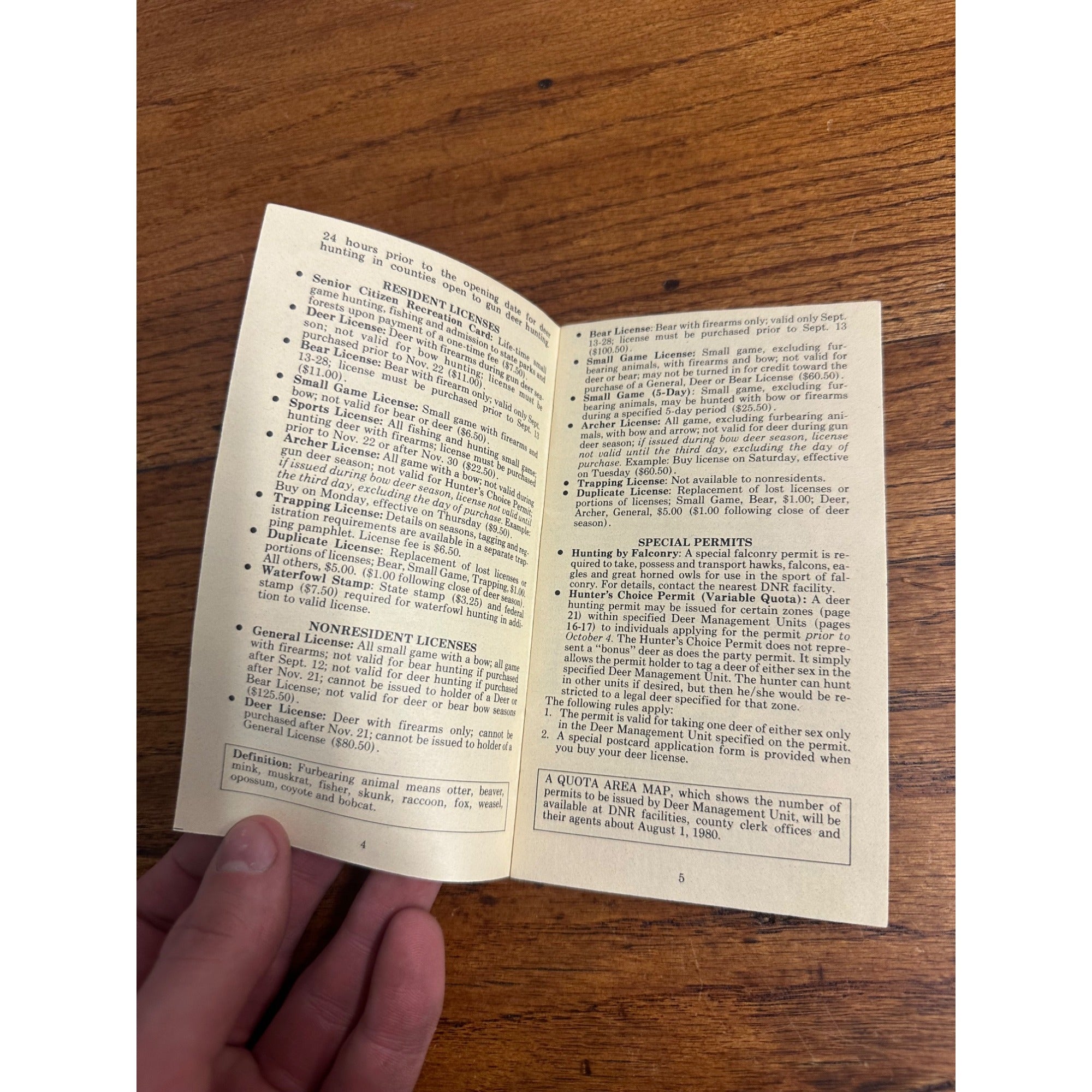 1980 Wisconsin Dept. Of Natural Resources Hunting License Regulation Booklet