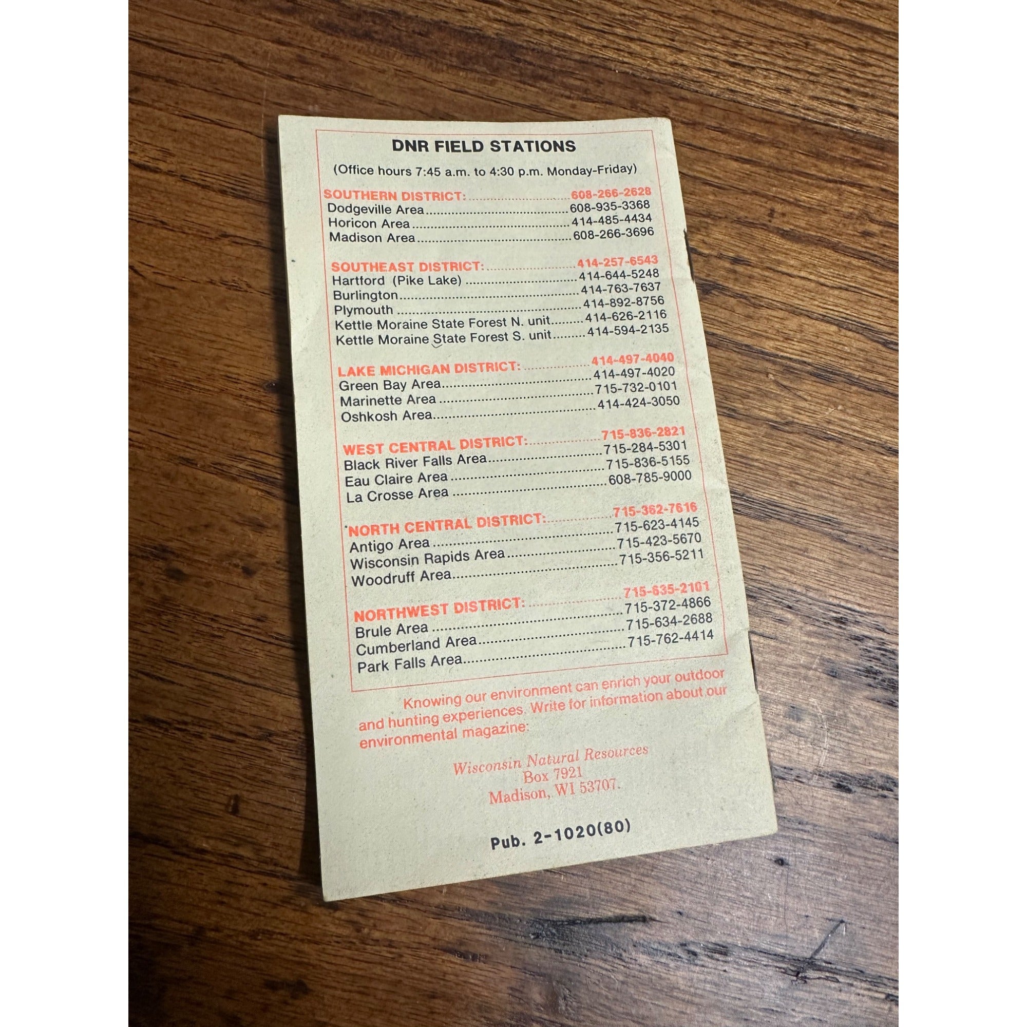 1980 Wisconsin Dept. Of Natural Resources Hunting License Regulation Booklet