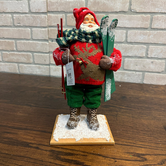 12” Standing Santa Red Sweater With Green Skis Figure Kohls Department Store St Nicholas