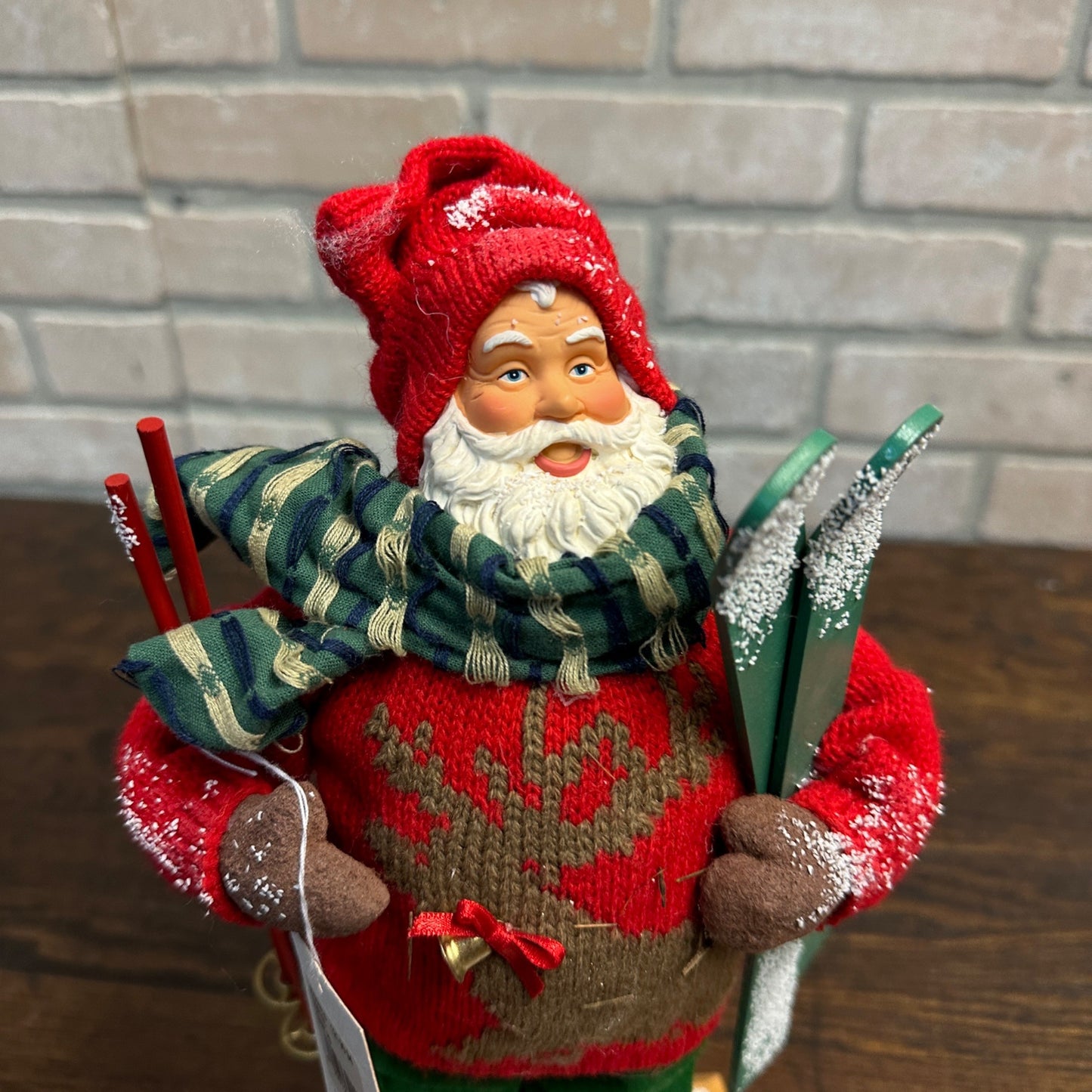 12” Standing Santa Red Sweater With Green Skis Figure Kohls Department Store St Nicholas