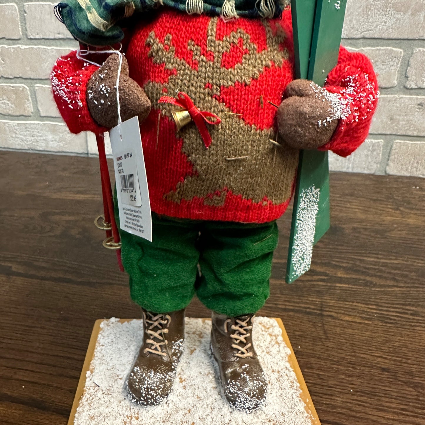 12” Standing Santa Red Sweater With Green Skis Figure Kohls Department Store St Nicholas