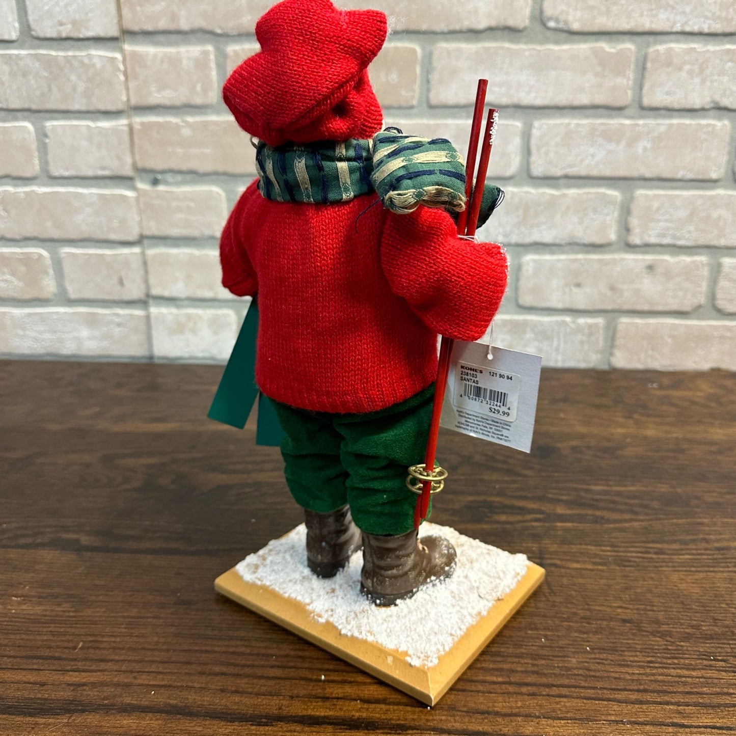 12” Standing Santa Red Sweater With Green Skis Figure Kohls Department Store St Nicholas