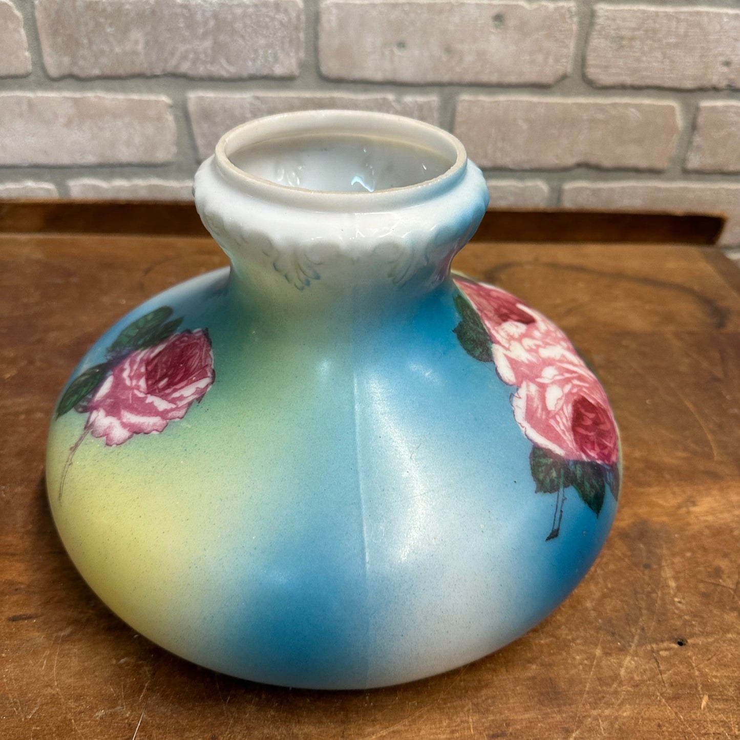 Antique Handpainted 8.5" Fitter Kerosene Oil Student Lamp Shade Floral Vintage