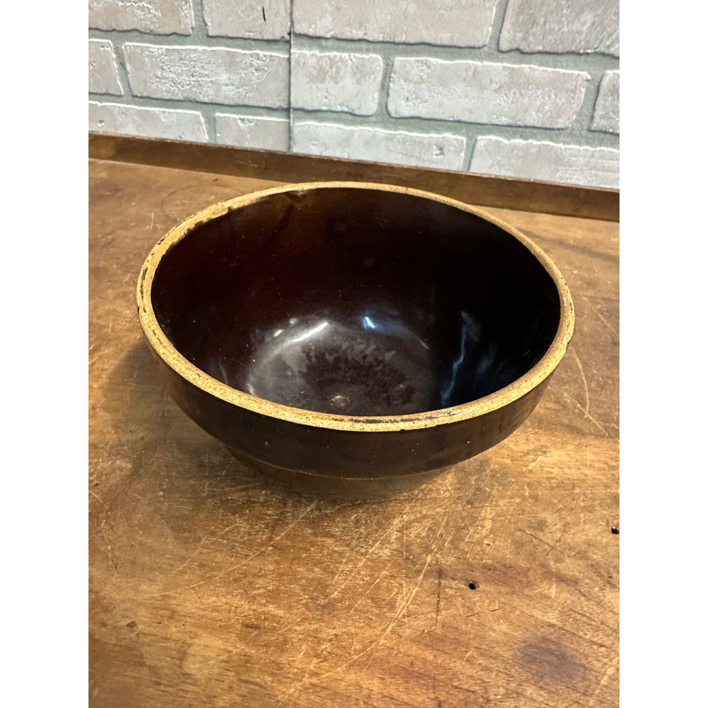 ANTIQUE NEW DREAM WHIP BROWN BOWL CROCK STONEWARE MIXING BOWL  7"