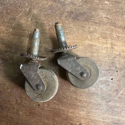 ANTIQUE (2) WOODEN SWIVEL FURNITURE CASTER WHEELS CASTERS 1-1/2" DIAMETER WHEEL