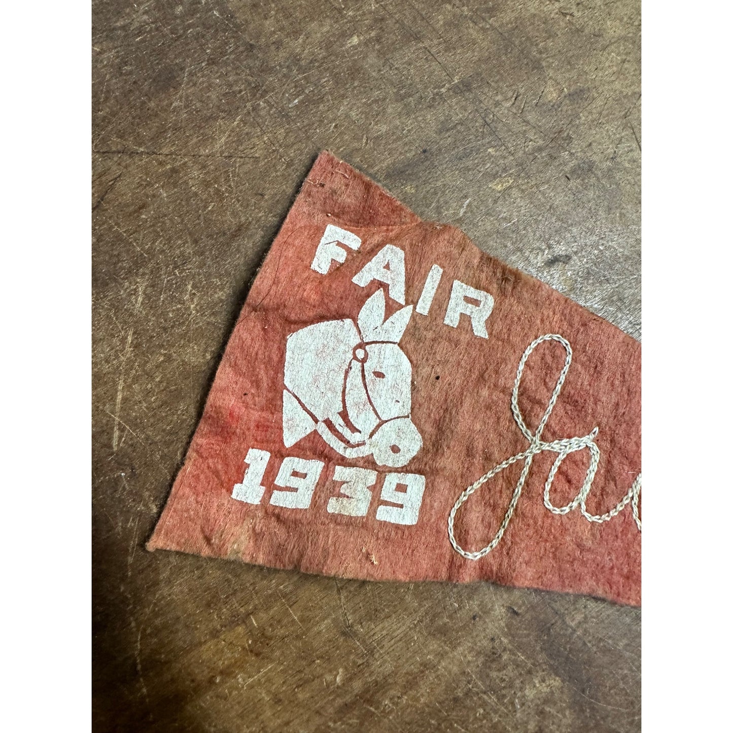 Vintage 1939 State / County Fair "Jack" Western Horse Felt Pennant Souvenir 9"