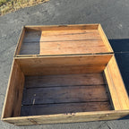 Antique Large Primitive Trunk Chest Gray Off-White Coffee Table Immigrant