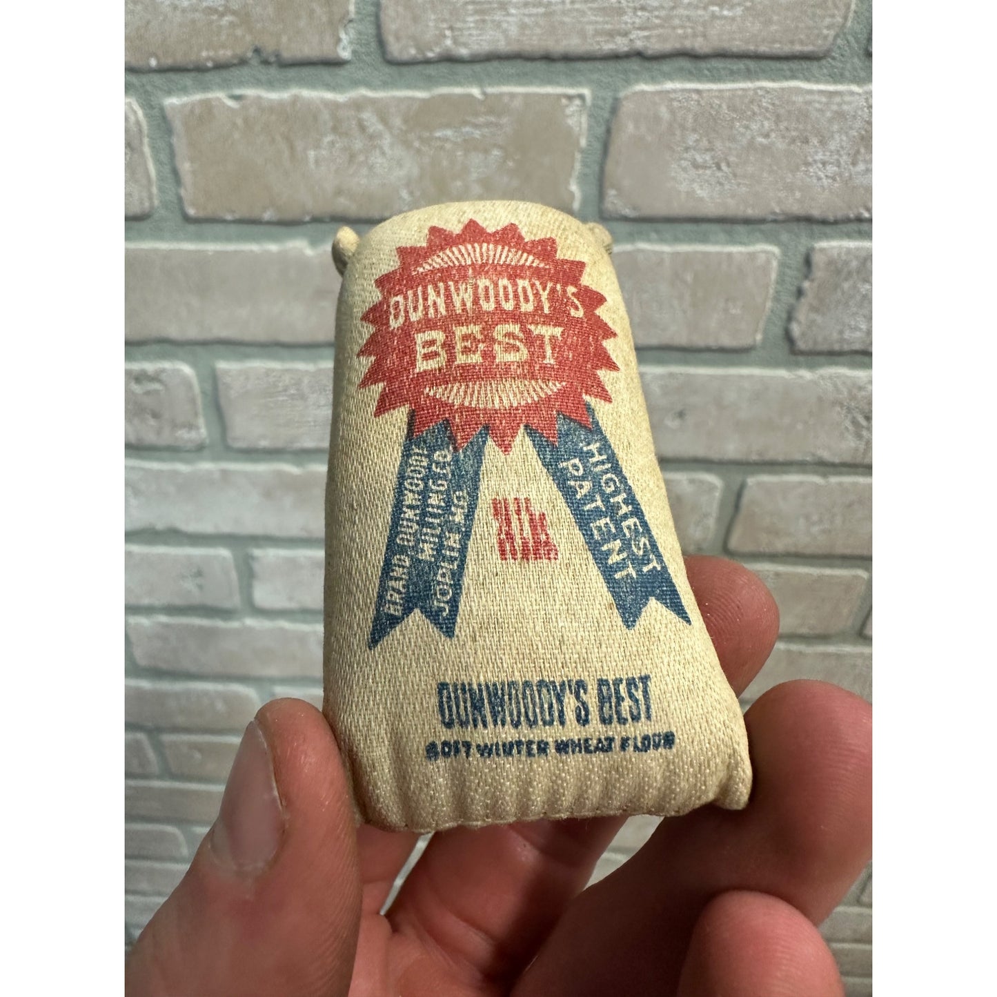 ANTIQUE DUNWOODY'S BEST MINIATURE FLOUR SACK PIN CUSHION JOPLIN MO MILLING