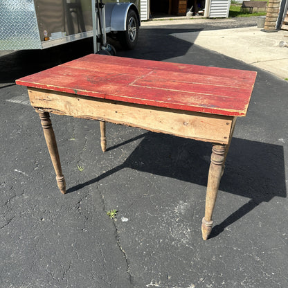 Antique Primitive Small Farmhouse Kitchen Table Red Tabletop Rustic