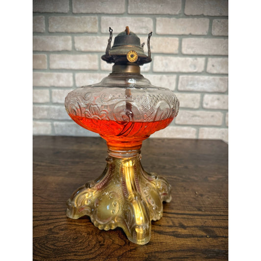 RARE Antique Victorian 1900s Goofus Glass Kerosene Oil Lamp