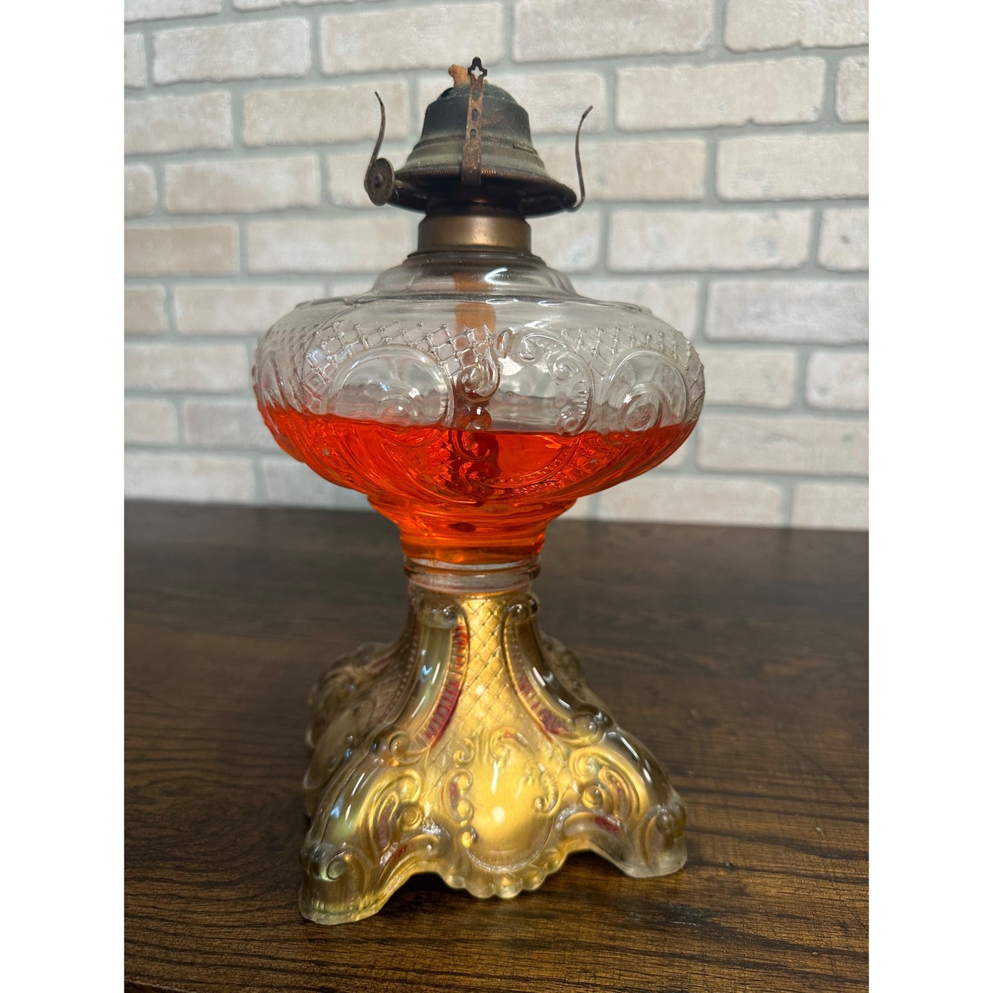 RARE Antique Victorian 1900s Goofus Glass Kerosene Oil Lamp