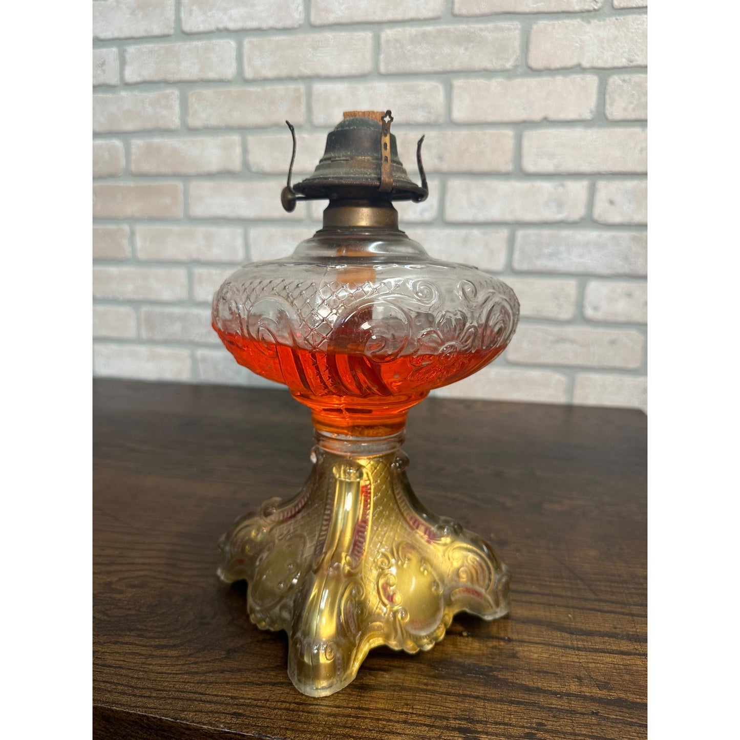 RARE Antique Victorian 1900s Goofus Glass Kerosene Oil Lamp