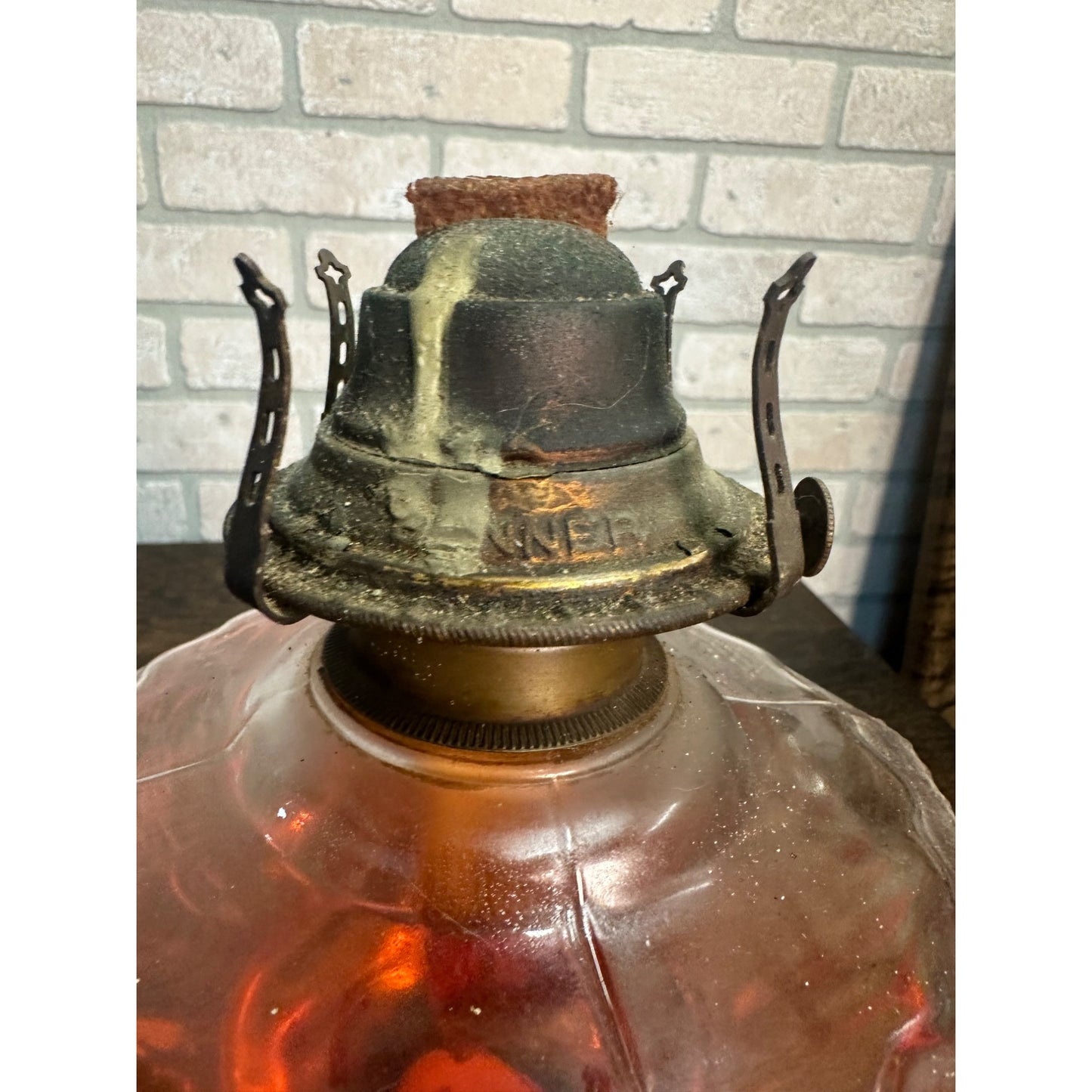 RARE Antique Victorian 1900s Goofus Glass Kerosene Oil Lamp