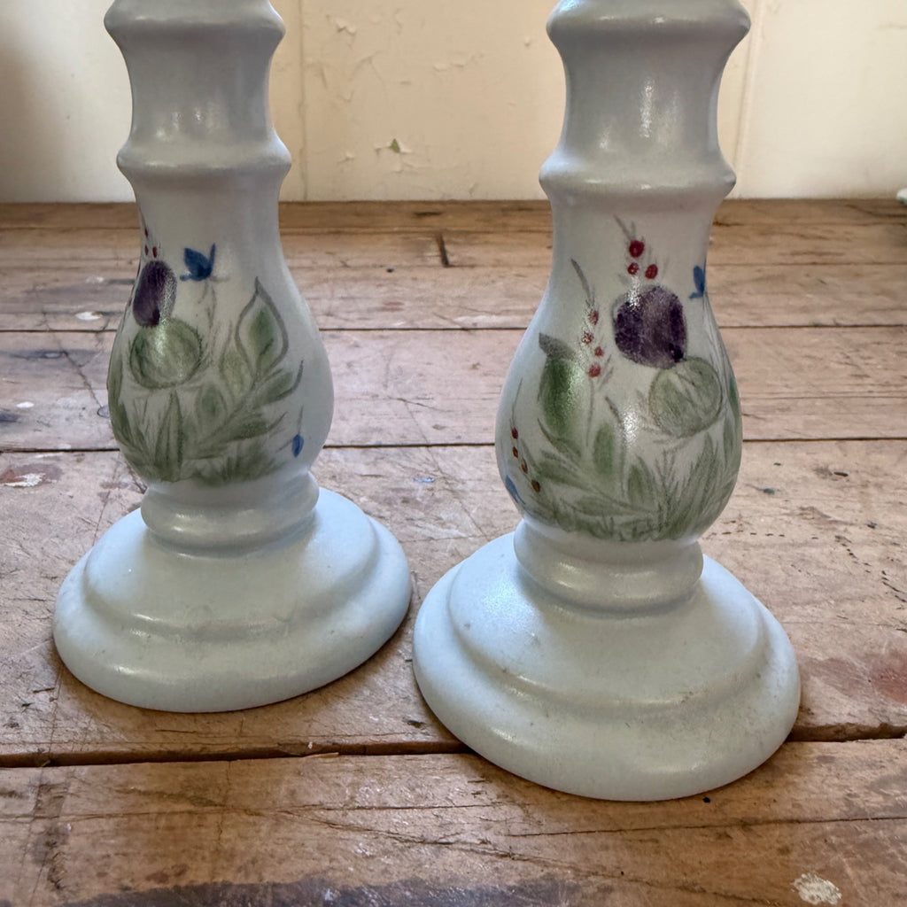 Buchan Thistle Serving  Scotland Stoneware Pottery Pair Candlesticks