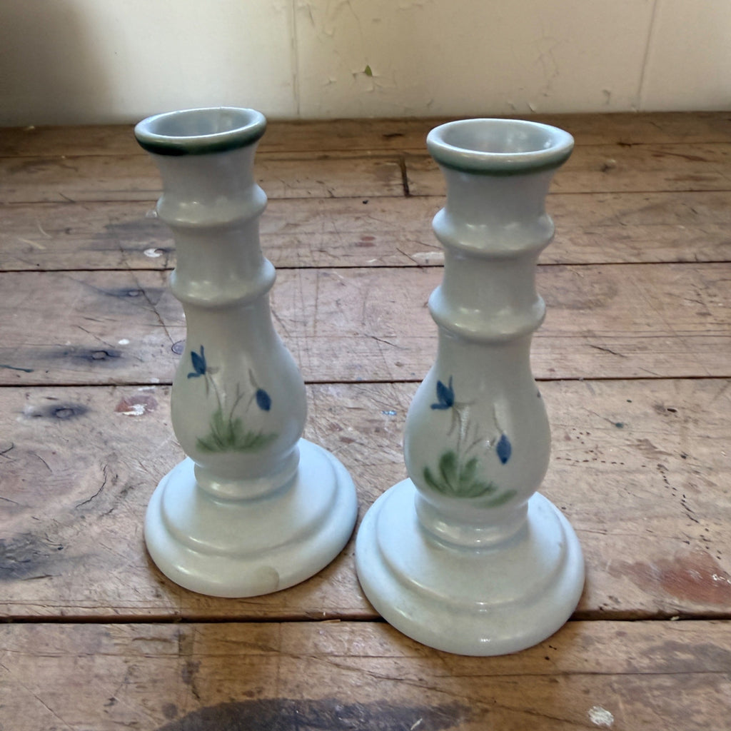 Buchan Thistle Serving  Scotland Stoneware Pottery Pair Candlesticks