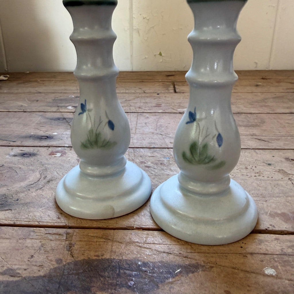 Buchan Thistle Serving  Scotland Stoneware Pottery Pair Candlesticks