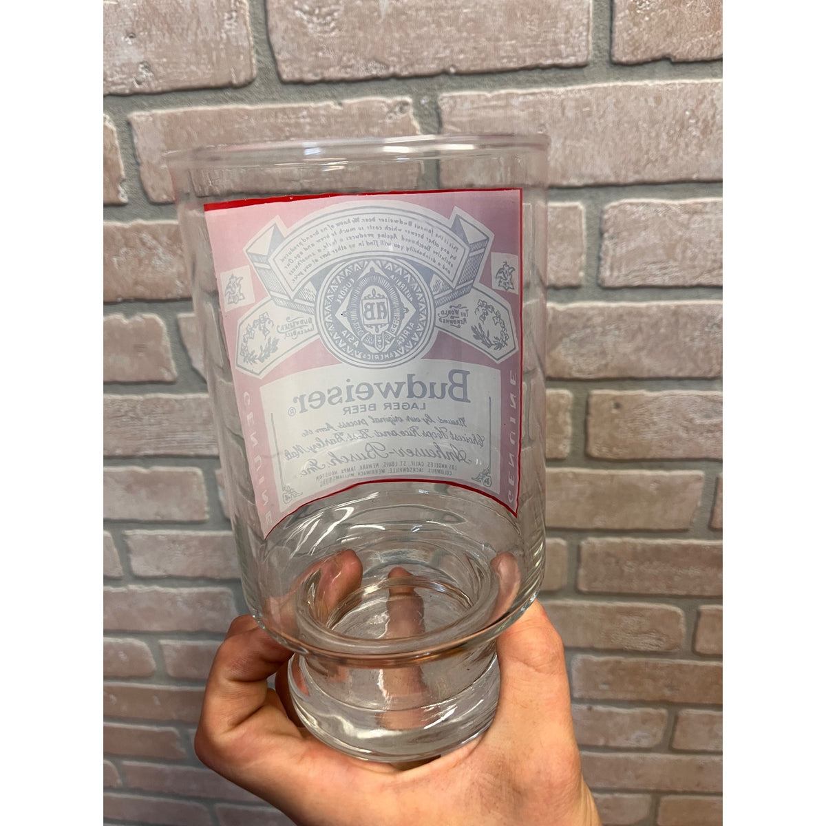 Vintage Large Budweiser Beer Pub Glass Barware 6-3/4" Tall Footed 32oz