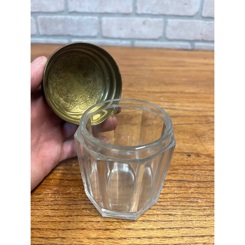 Antique Victorian Glass Tobacco Cigar Humidor or Condiment Jar w/ Lid Small 3"