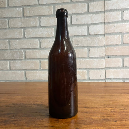 Antique Blob Top Beer Soda Bottle Blank Unembossed  Amber Brown Color Slug Plate