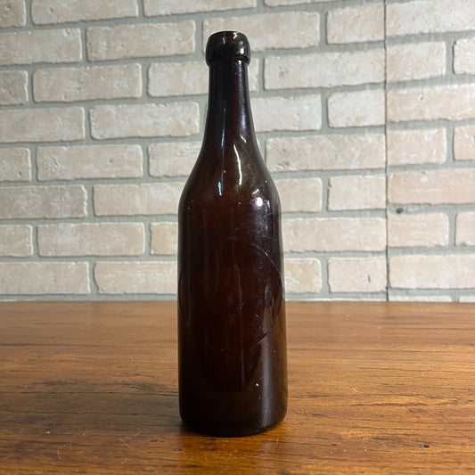 Antique Blob Top Beer Soda Bottle Blank Unembossed  Amber Brown Color Slug Plate