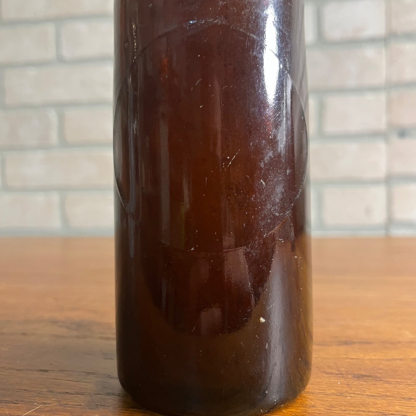 Antique Blob Top Beer Soda Bottle Blank Unembossed  Amber Brown Color Slug Plate