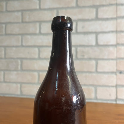 Antique Blob Top Beer Soda Bottle Blank Unembossed  Amber Brown Color Slug Plate