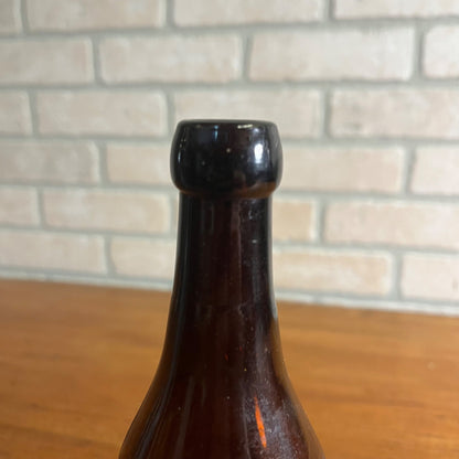 Antique Blob Top Beer Soda Bottle Blank Unembossed  Amber Brown Color Slug Plate