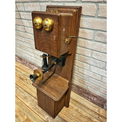 ANTIQUE VINTAGE STROMBERG-CARLSON OAK WOOD DOUBLE BOX HOTEL WALL CRANK TELEPHONE