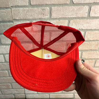 VINTAGE RED WHITE MESH STOCK LUMBER CONSTRUCTION TRADES RETRO SNAPBACK HAT