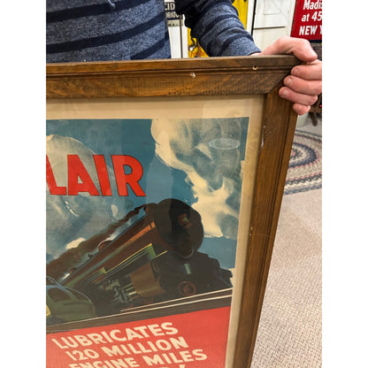 RARE Vintage 1930s Sinclair Oil Lubricants Advertising Framed Sign Poster Trains