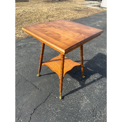 Antique Victorian Square Wood Parlor Table w/ Eagle & Glass Ball Feet