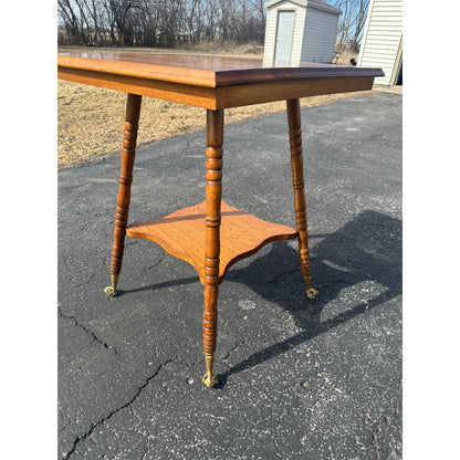 Antique Victorian Square Wood Parlor Table w/ Eagle & Glass Ball Feet