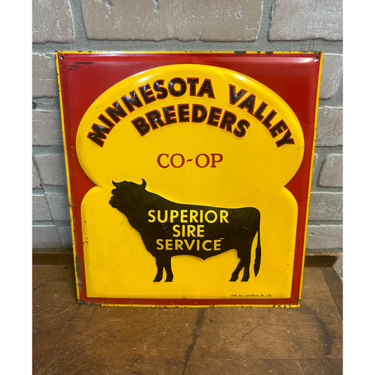 Vintage Minnesota Valley Breeders Sire Service Embossed Tin Advertising Sign