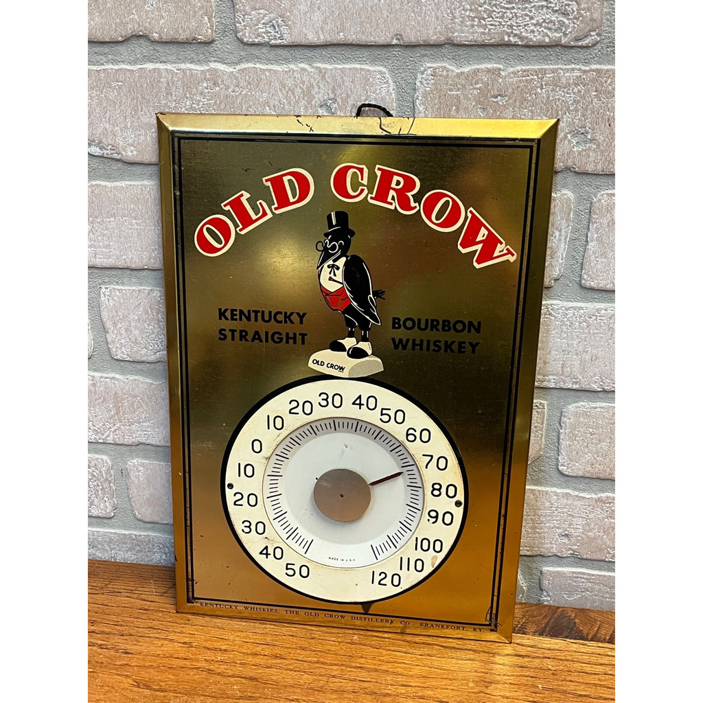 Vintage Original Old Crow Kentucky Whiskey Tin Thermometer Sign 13"x9"