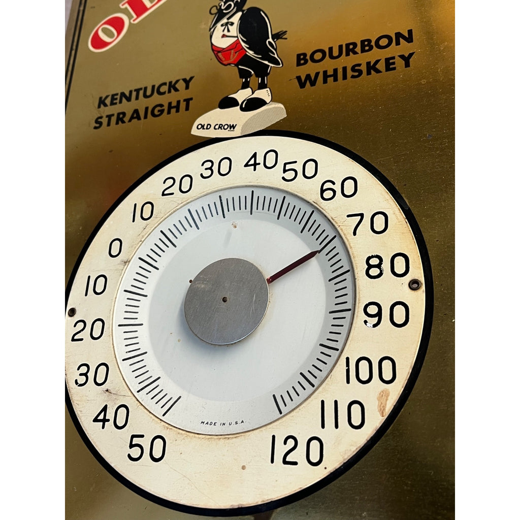 Vintage Original Old Crow Kentucky Whiskey Tin Thermometer Sign 13"x9"