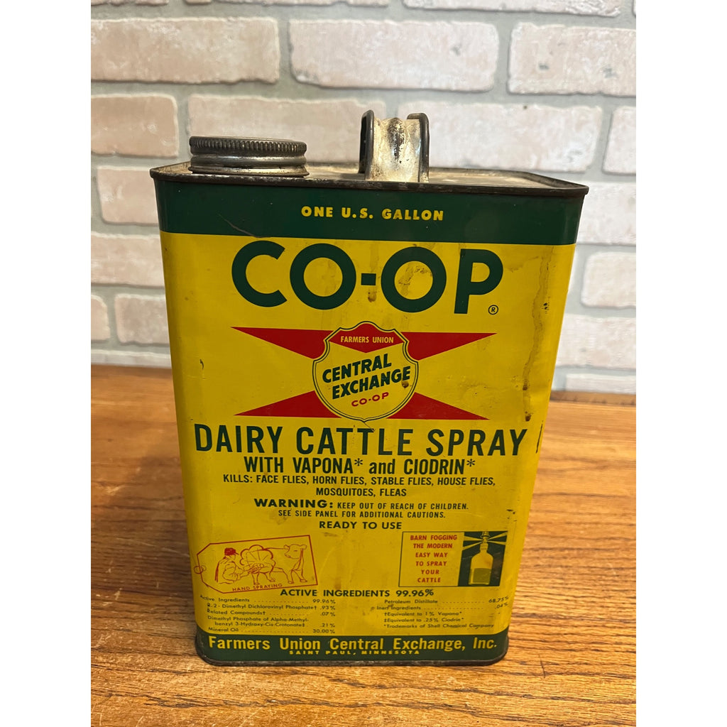 Vintage Co-Op Dairy Cattle Spray Gallon Advertising Tin Can Farm Animal Vet