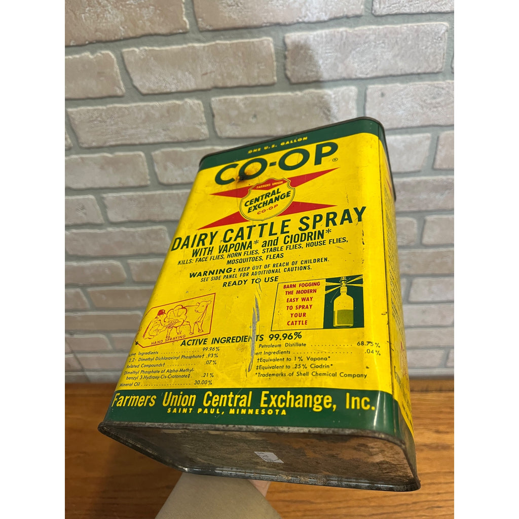 Vintage Co-Op Dairy Cattle Spray Gallon Advertising Tin Can Farm Animal Vet