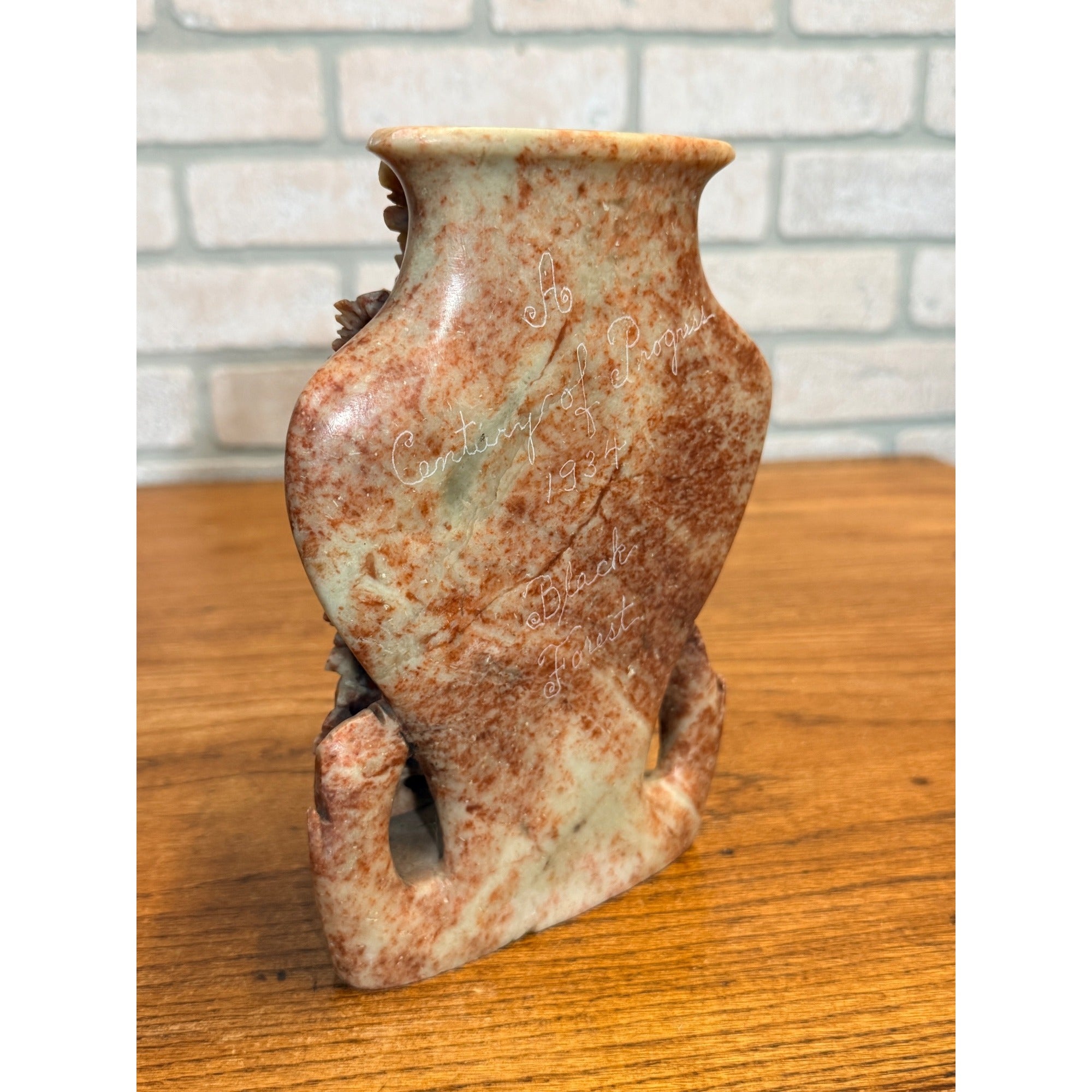 Vintage 1934 Chicago World's Fair Century of Progress Carved Soapstone Vase