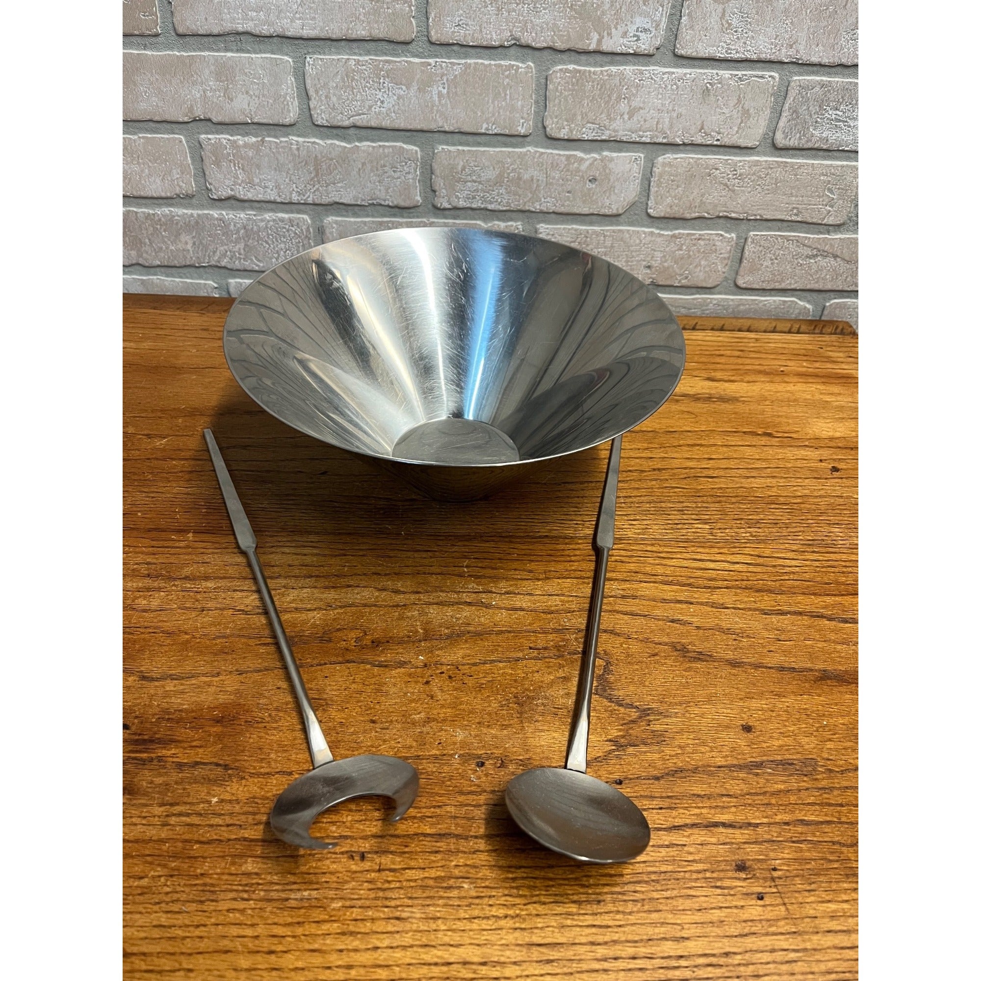 Vintage 1960s MCM Gabis Stainless Steel Salad Bowl & Serving Utensils Swedish