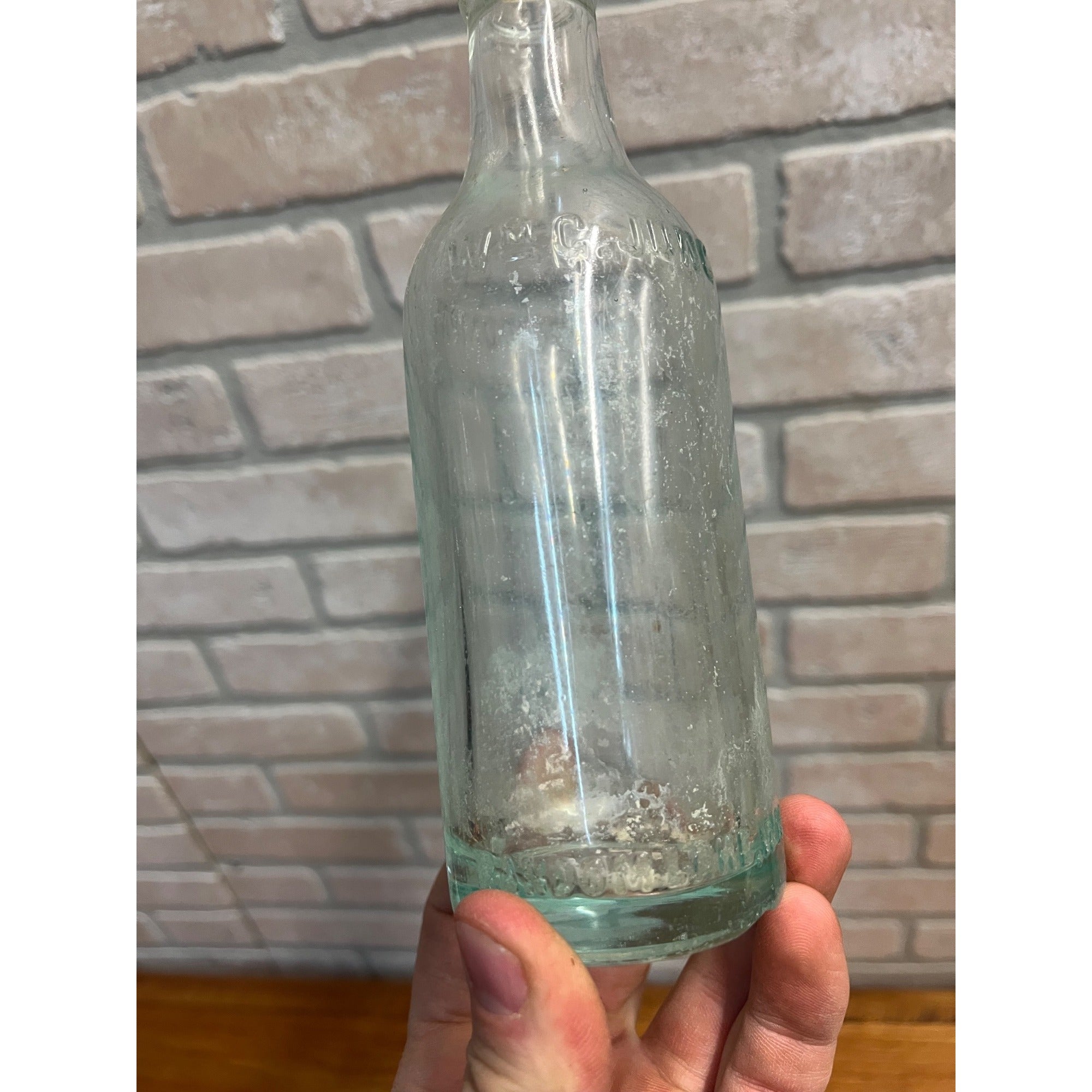 Vintage Wm Jung Beverages Blue Glass Soda Bottle Prohibition Era Random Lake Wis